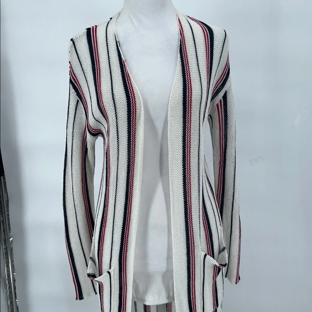 Lost + Wander Striped Knit Duster Cardigan Cream Red Blue XS S Women Boho - Picture 4 of 10